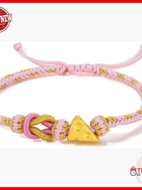 24K Gold Adjustable Braided Rope Bracelet with Charms 6.3-8.7 inch